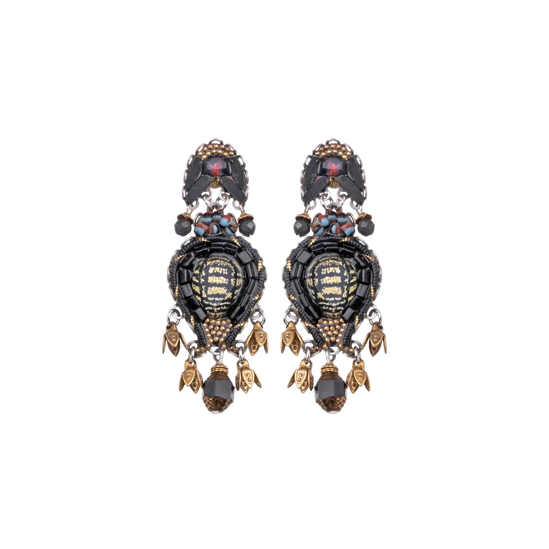 Black Beaded Earrings Tiger Eye Set, Adalia