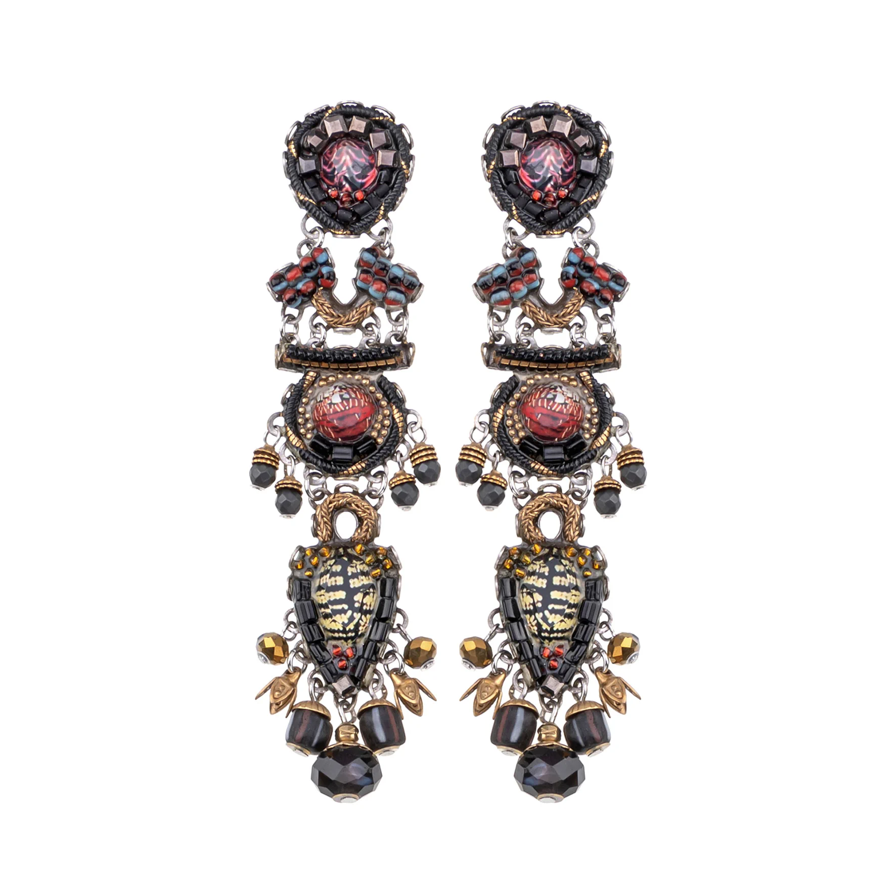 Black Chandelier Earrings Tiger Eye Set, Emerens