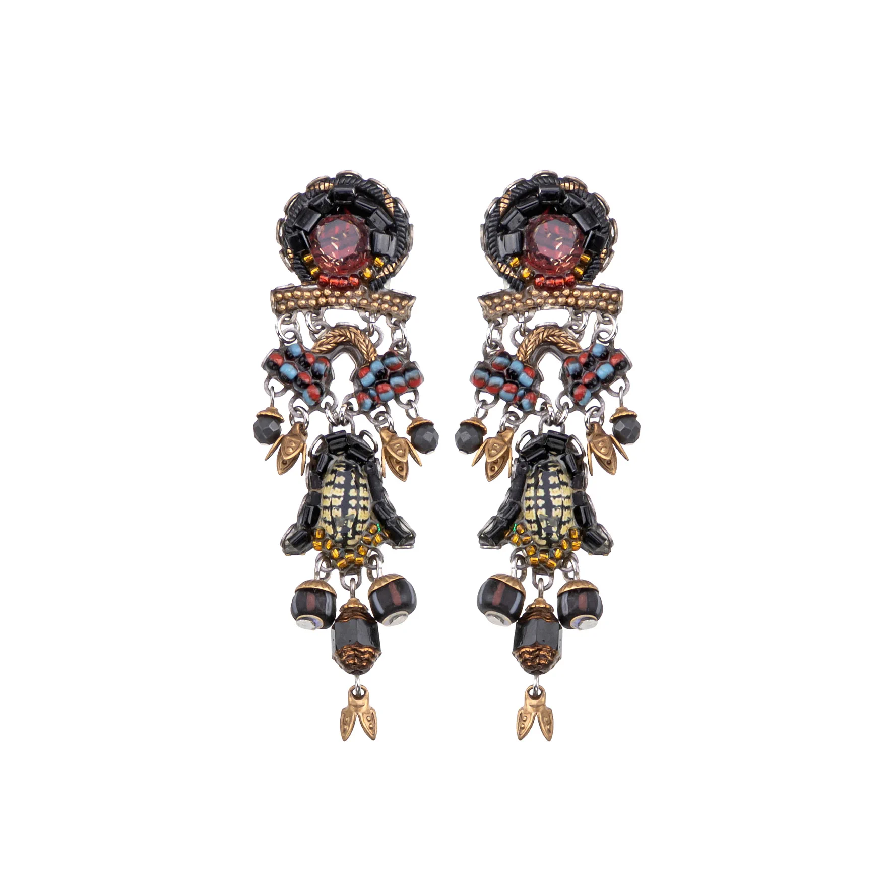Black Dangling Earrings Tiger Eye Set, Kenzo