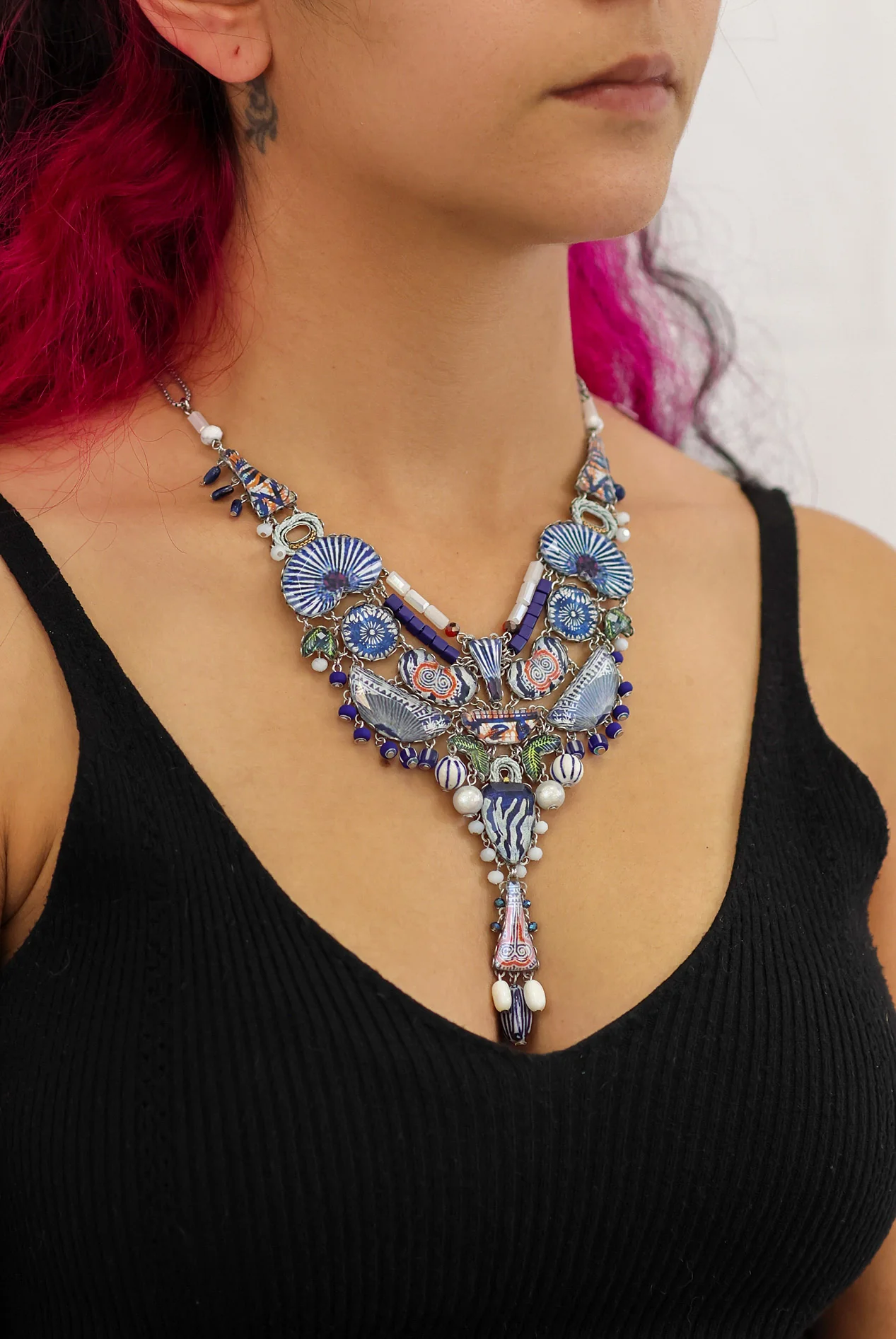 Blue Domes Set, Artistic Glass Necklace, Santoirini - Image 2
