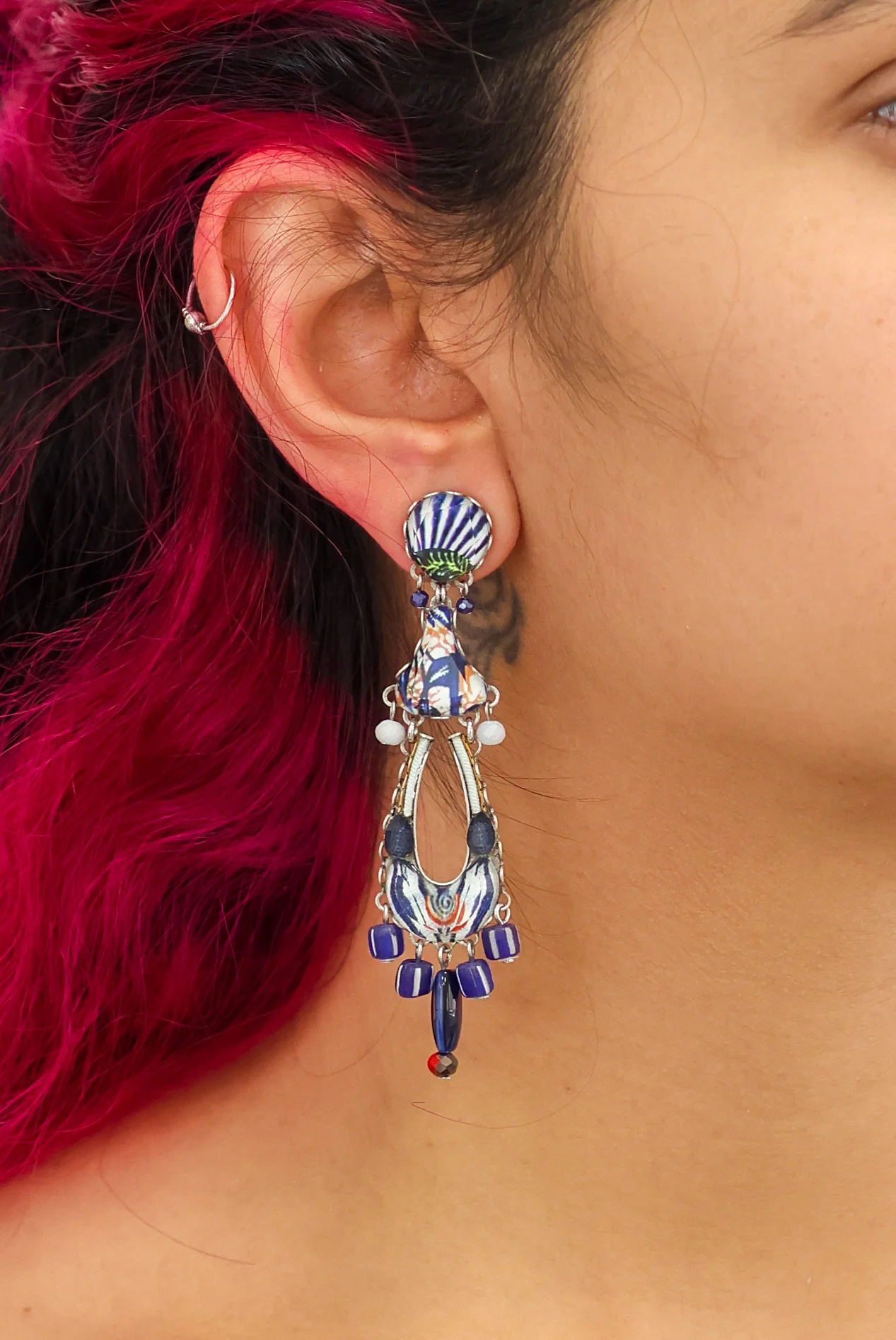 Blue Domes Set, Long Blue Glass Earrings, Athena - Image 2