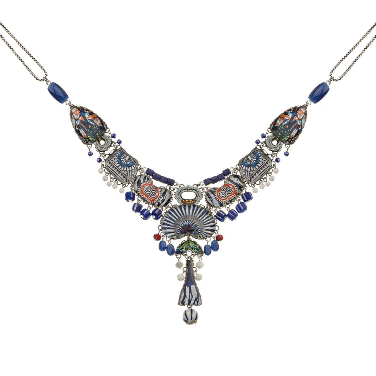 Blue Domes Set, Statement Glass Necklace, Mykonos