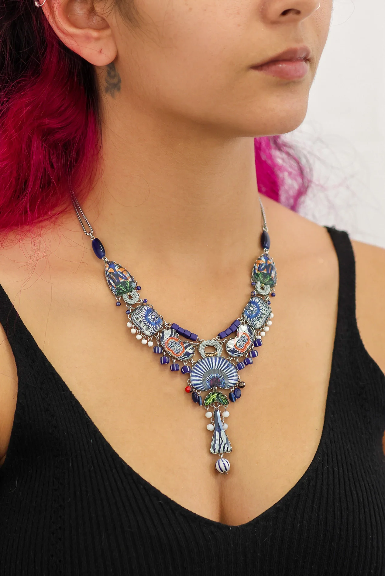 Blue Domes Set, Statement Glass Necklace, Mykonos - Image 2