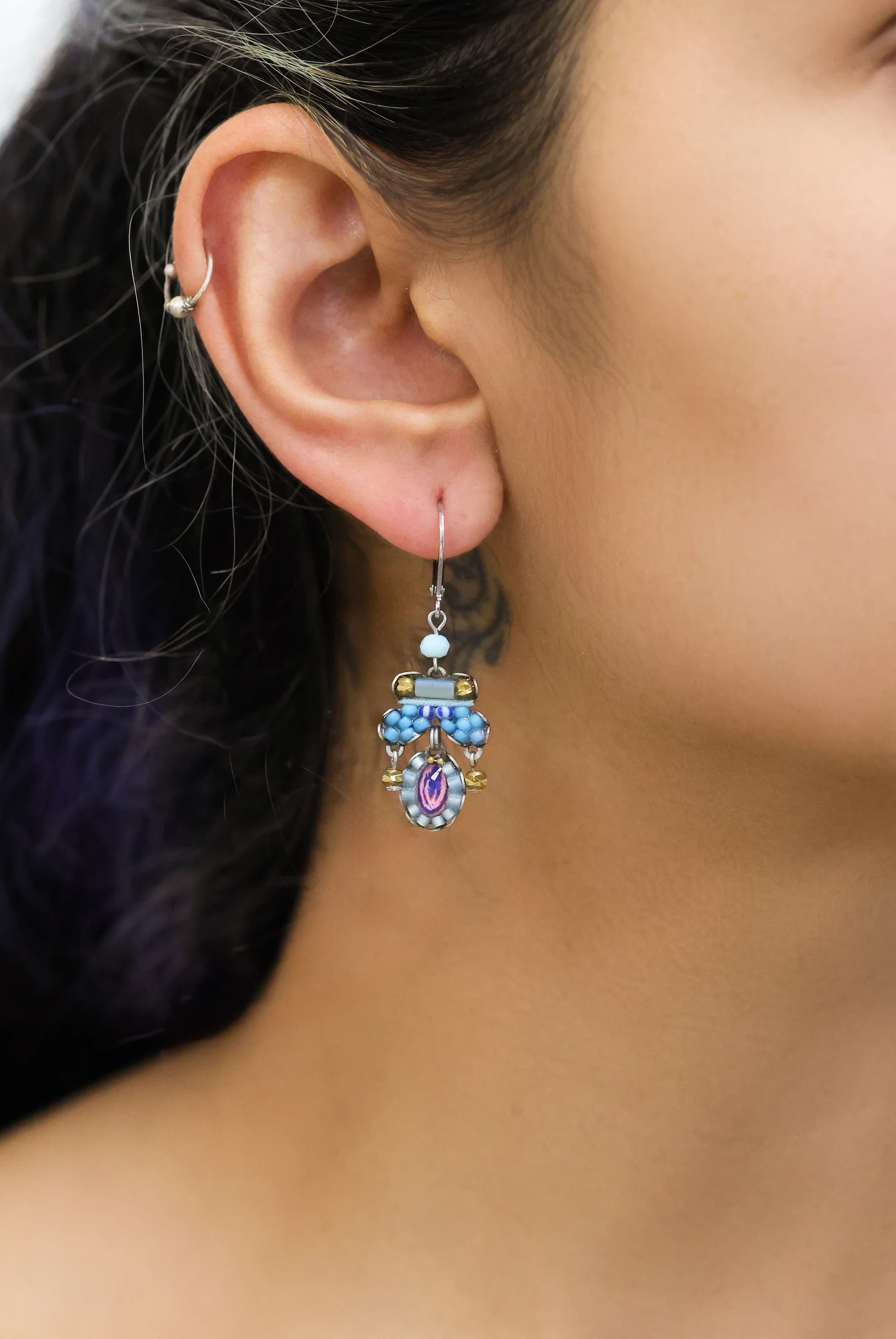 Dangling Earrings Blue Bird Set, Peacock - Image 2
