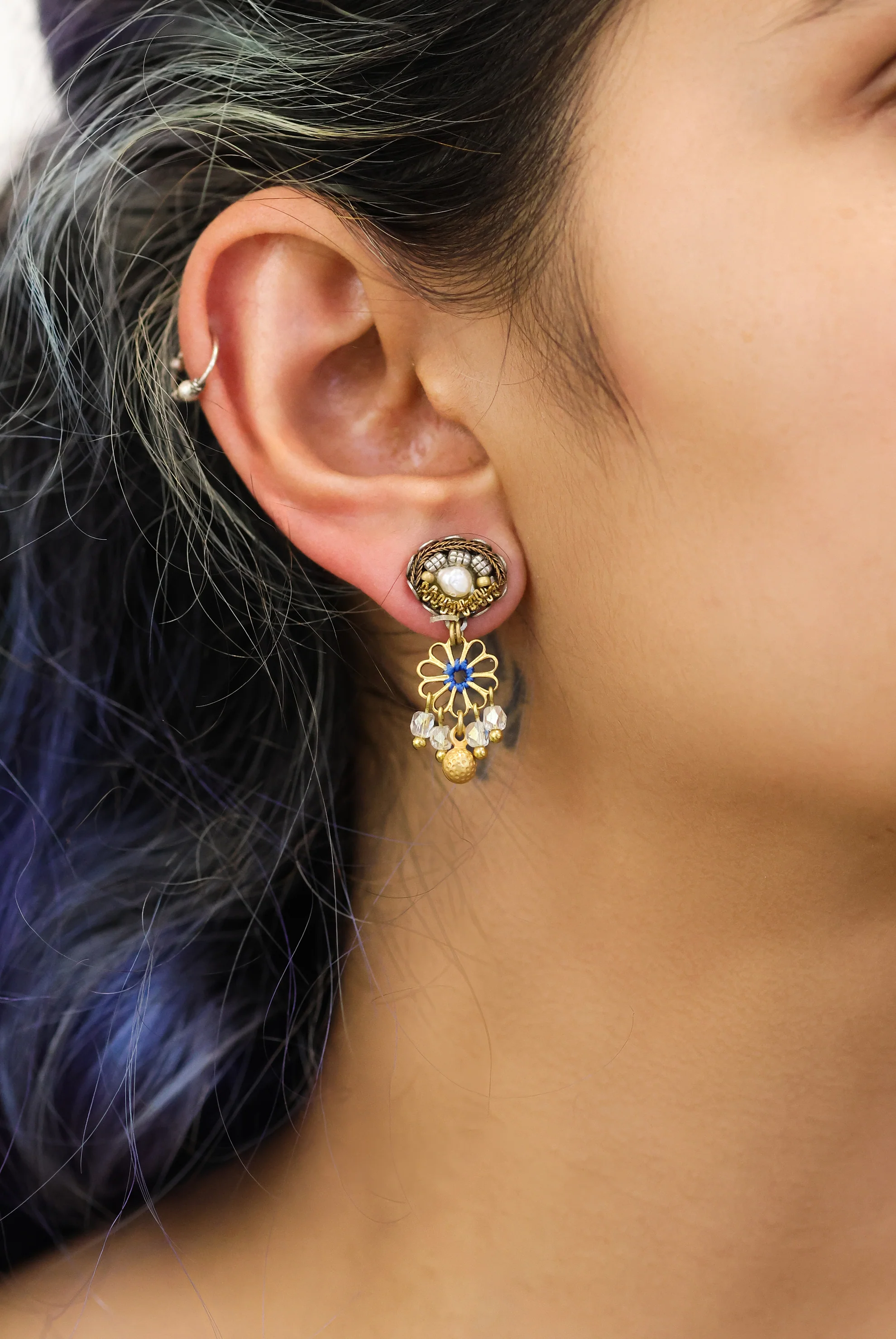 Gold Flower Earrings Gold Totem Set, Althea - Image 2