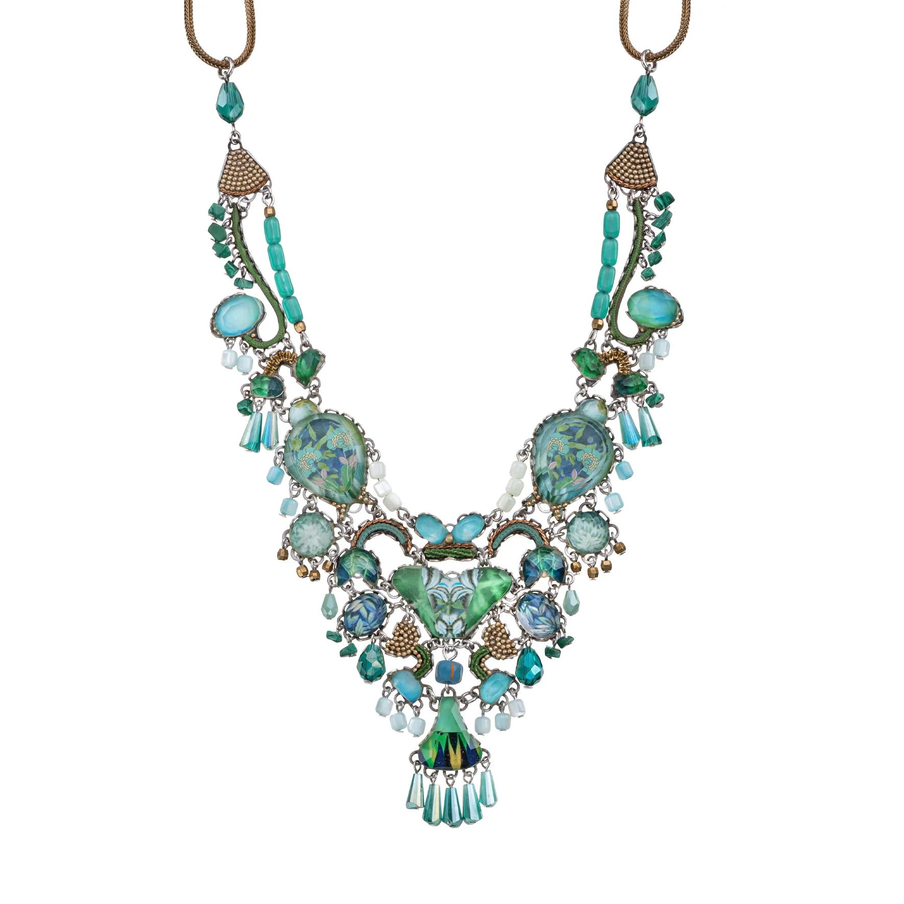 Green Dramatic Necklace Meadow Set, Aranya