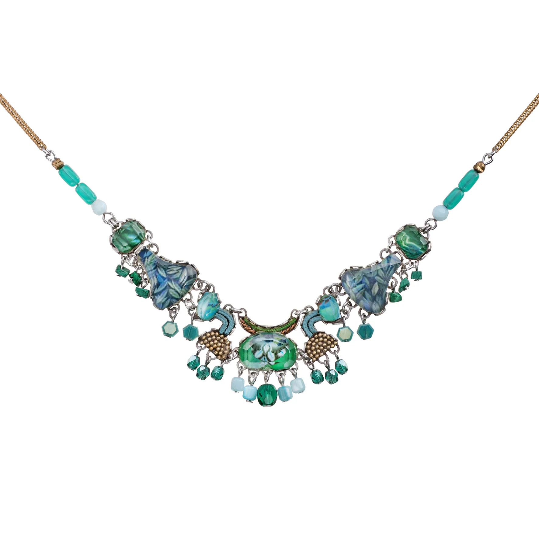 Green Handcrafted Necklace Meadow Set, Silas