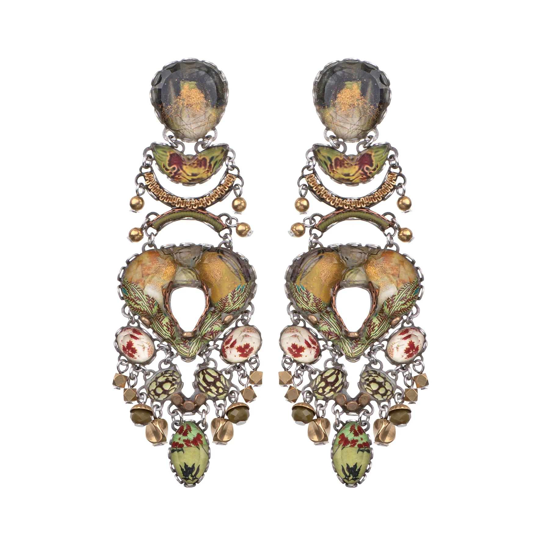 Green Statement Earrings Dusk Set, Swara