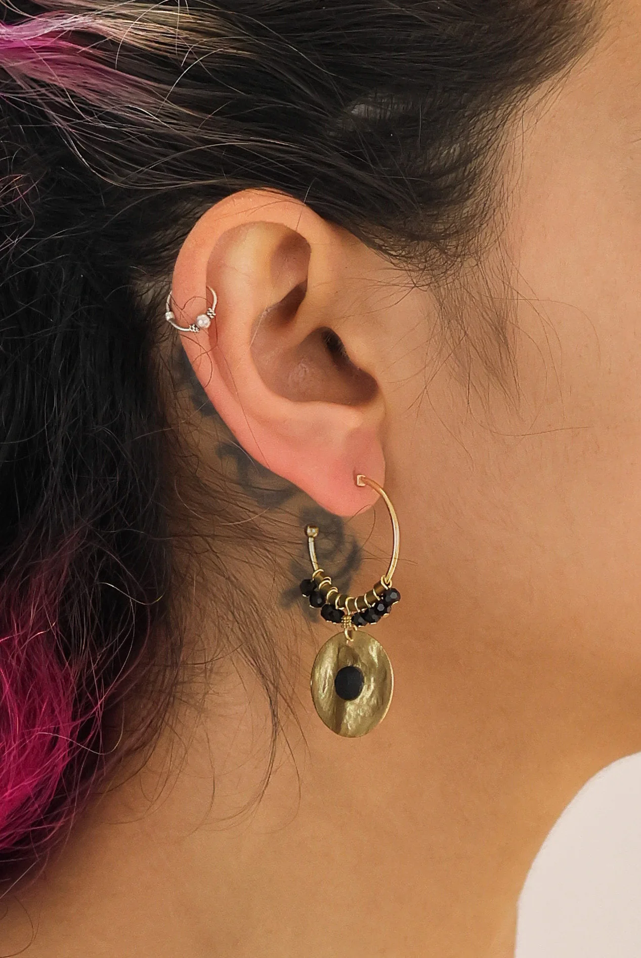 Mid Season Set, Black - Gold Hoop Orin Earrings - Image 2