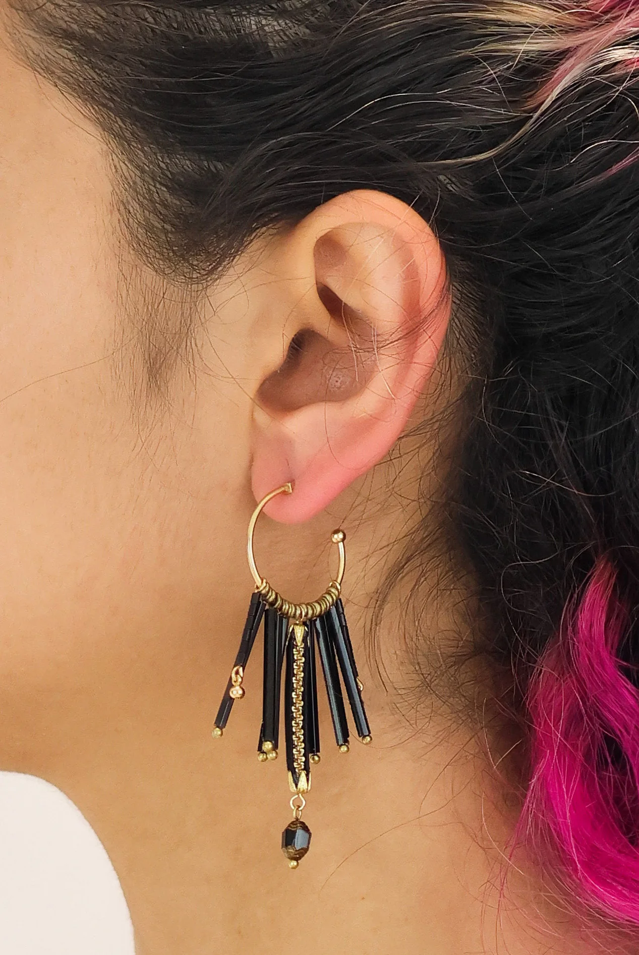 Mid Season Set, Black Hoop Asha Earrings - Image 2