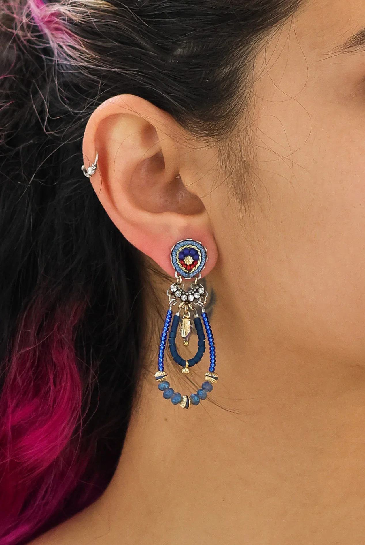 Mid Season Set, Blue Beaded Chike Earrings - Image 2