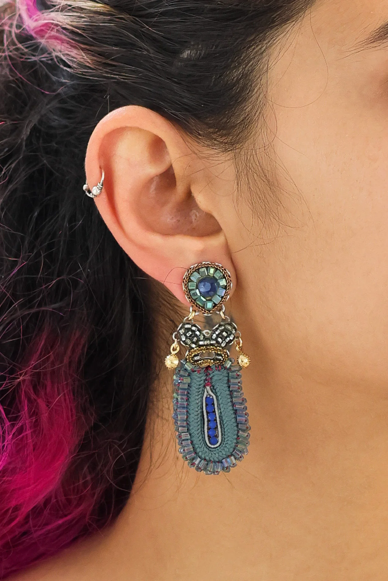 Mid Season Set, Blue Beaded Uli Earrings - Image 2
