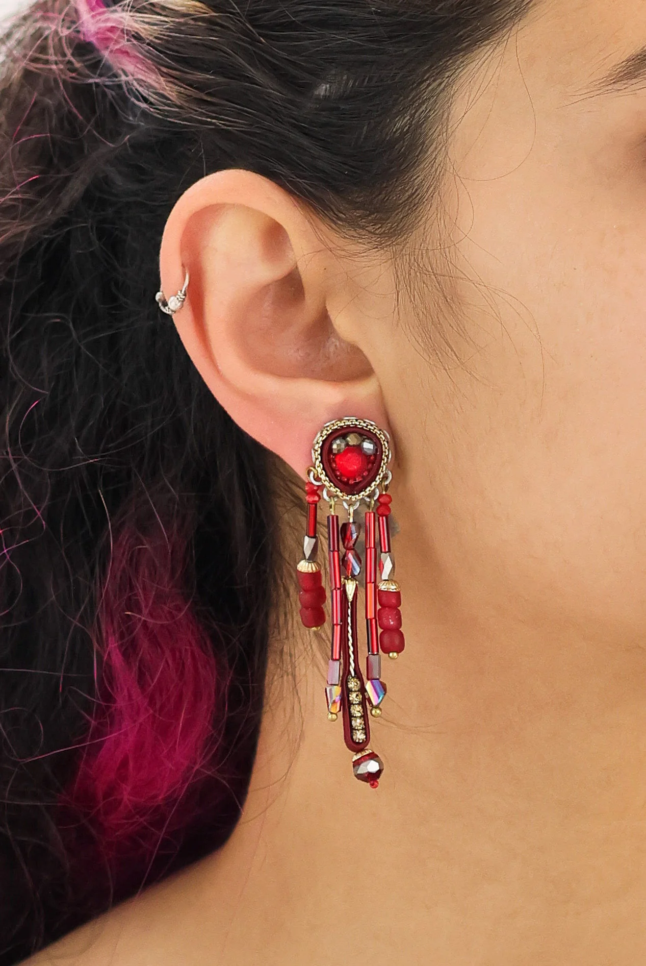 Mid Season Set, Long Beaded Oni Earrings - Image 2