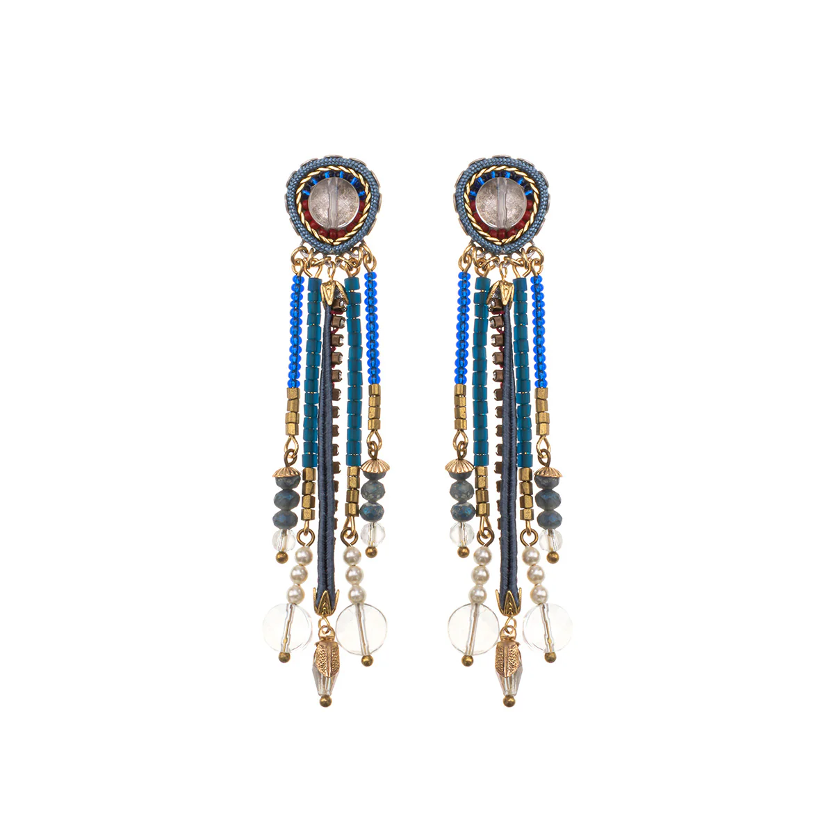 Mid Season Set, Long Blue & Gold Winona Earrings