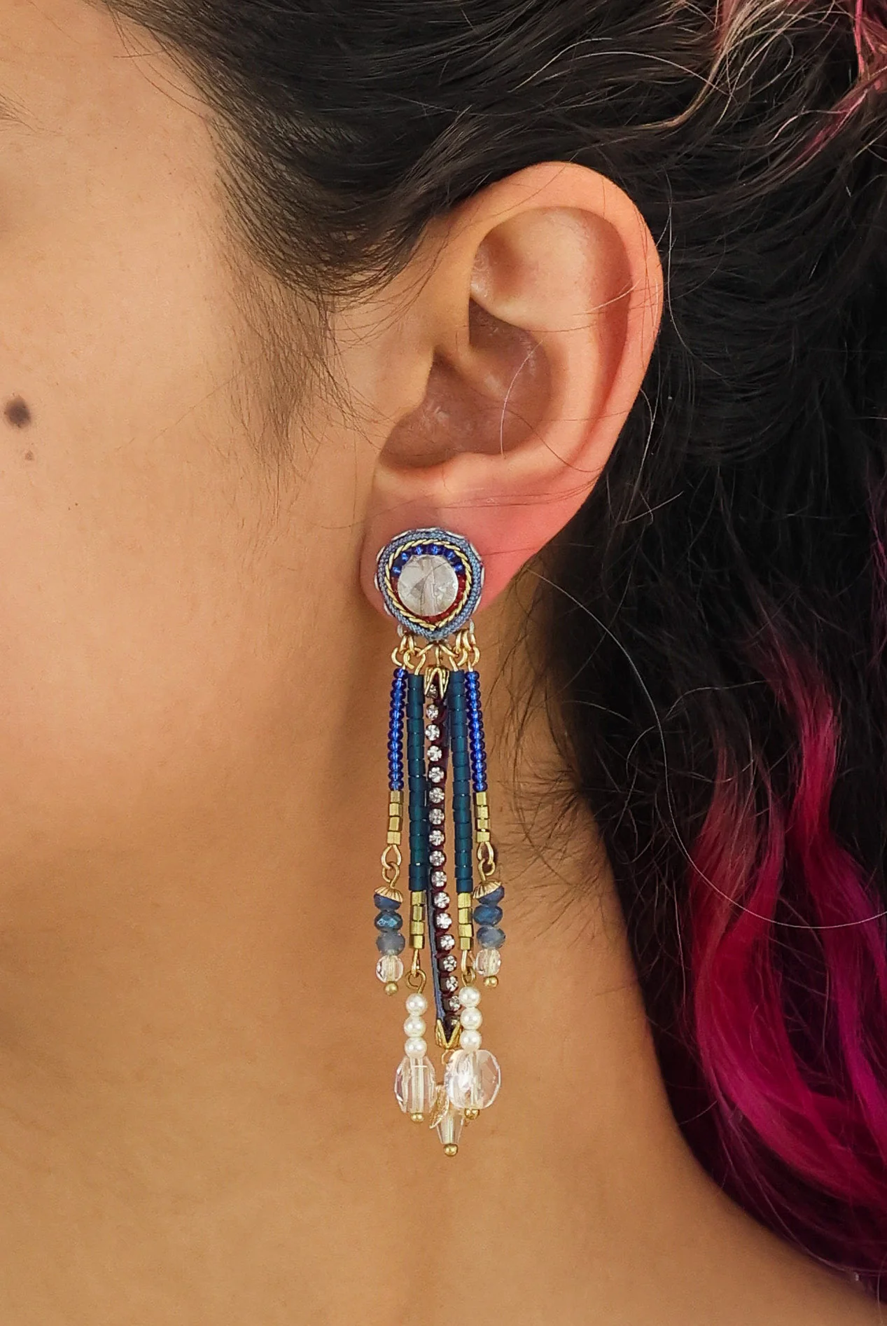 Mid Season Set, Long Blue & Gold Winona Earrings - Image 2
