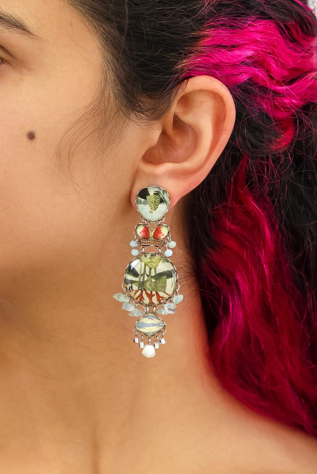 Neptune's Garden Set, Artist Glass Earrings, Spirulina - Image 2