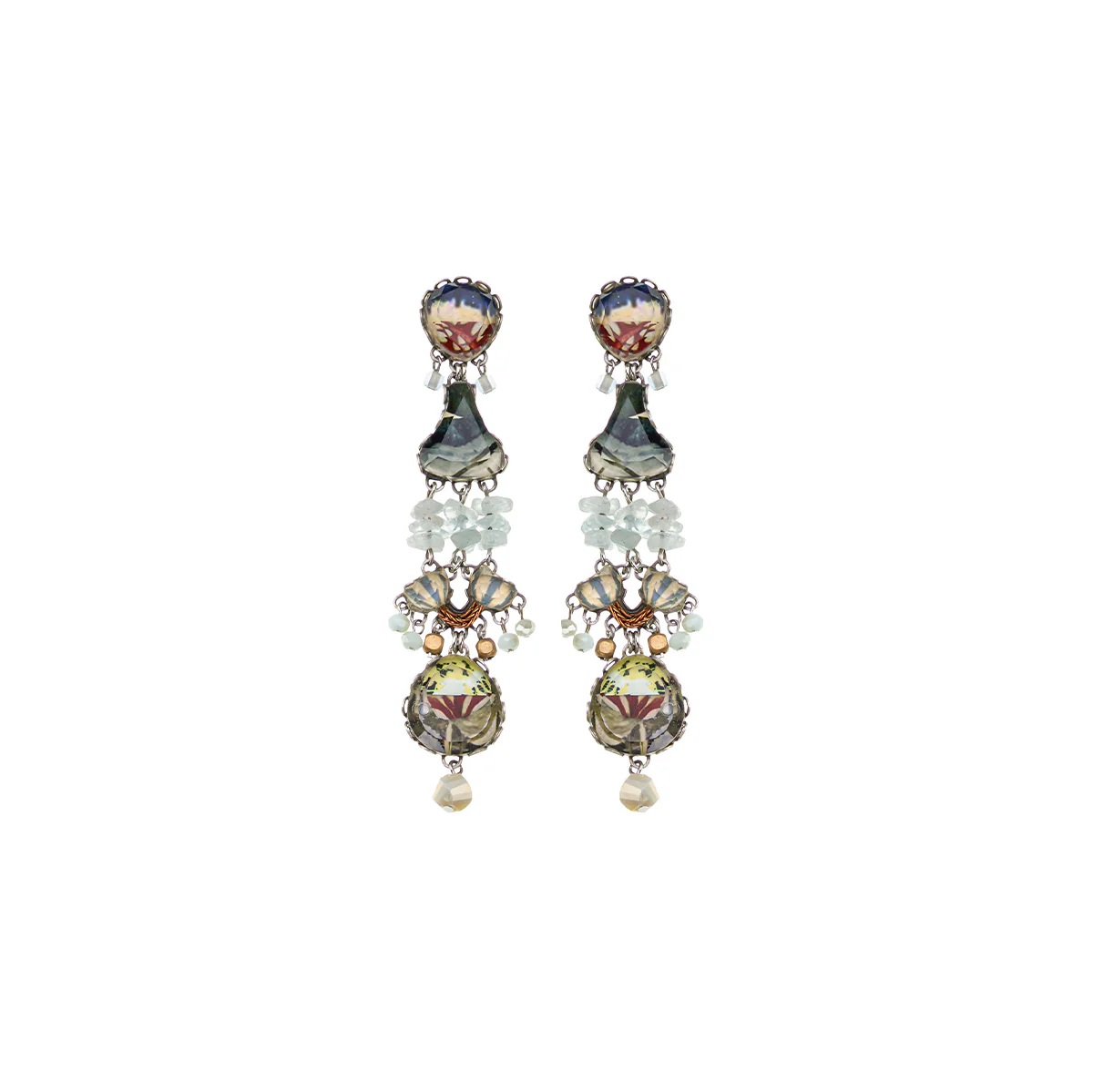 Neptune's Garden Set, Long Glass Earrings, Dulse