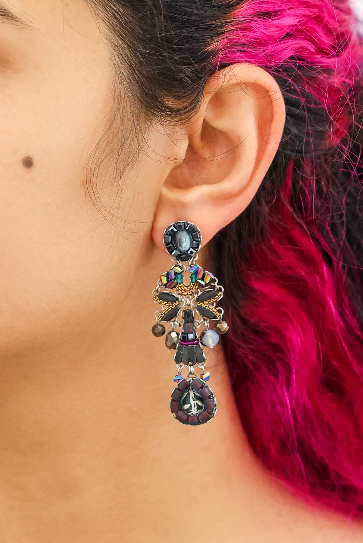 Obsidian Set, Black Beaded Earrings, Coal - Image 2