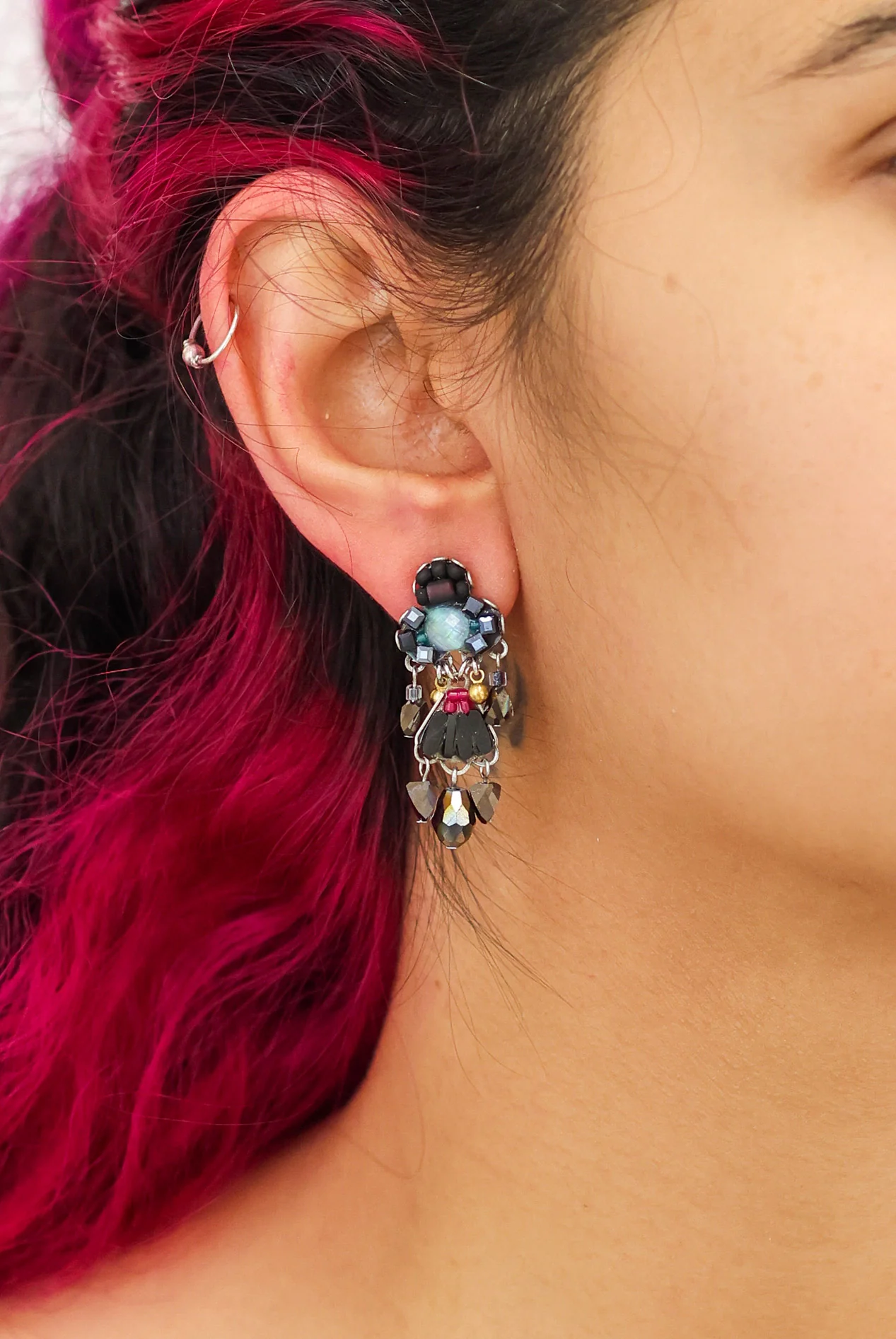 Obsidian Set, Black Beaded Earrings, Ebony - Image 2