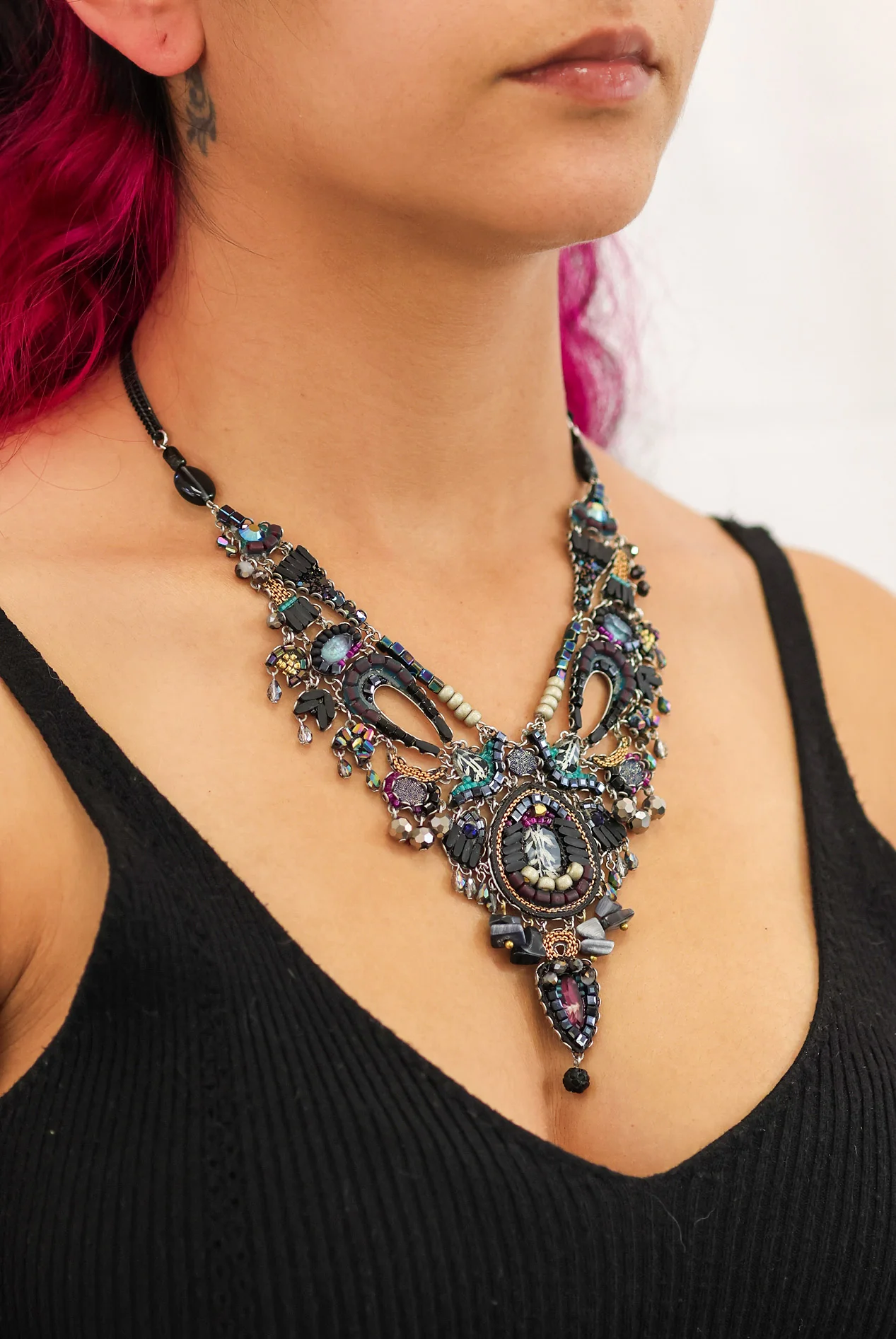 Obsidian Set, Black Statement Necklace, Midnight - Image 2