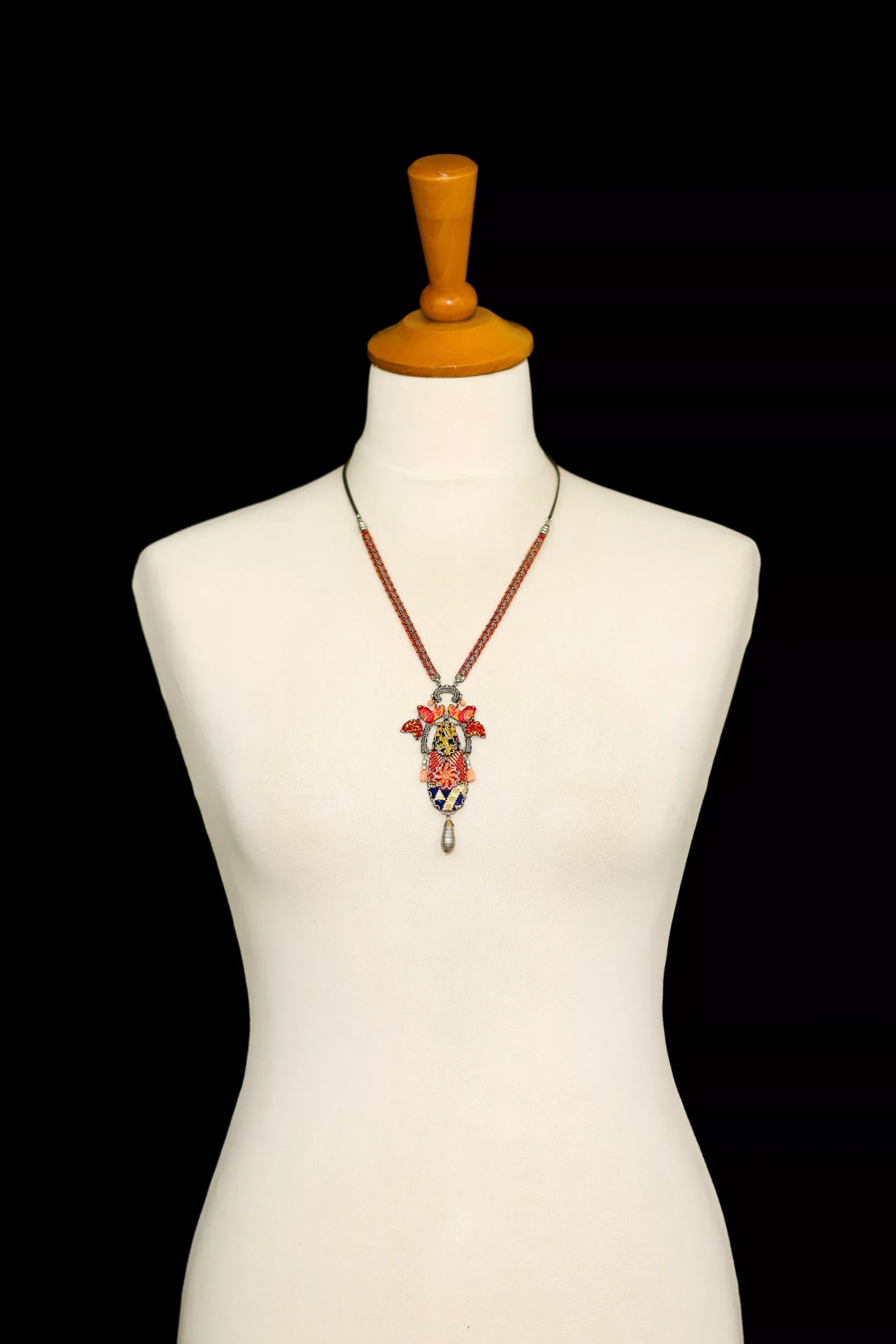Orange Long Necklace Embroidered Dream Set, Lily - Image 2