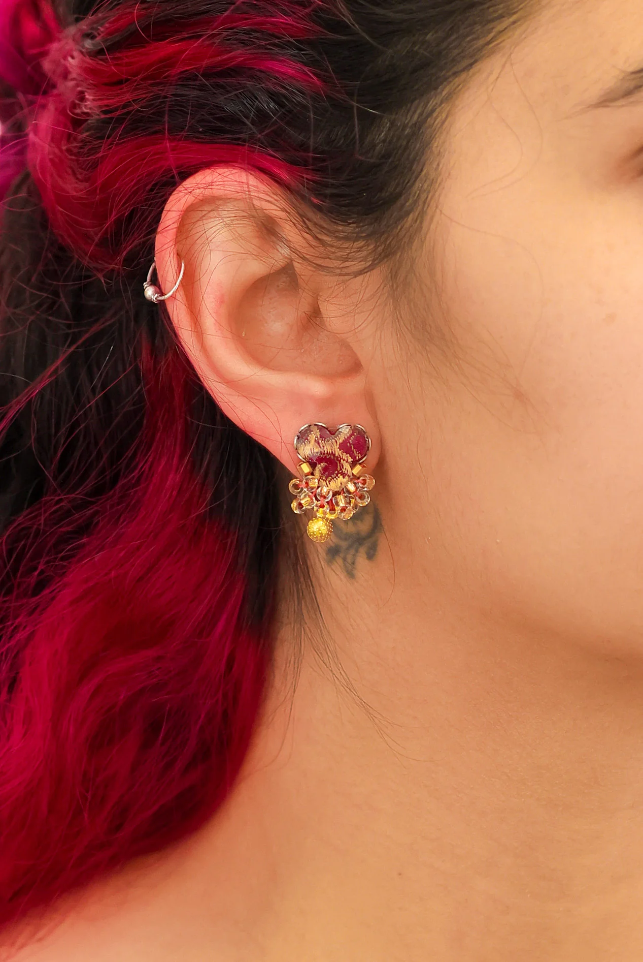 Plum Wine Set, Stud Beaded Earrings, Baika - Image 2