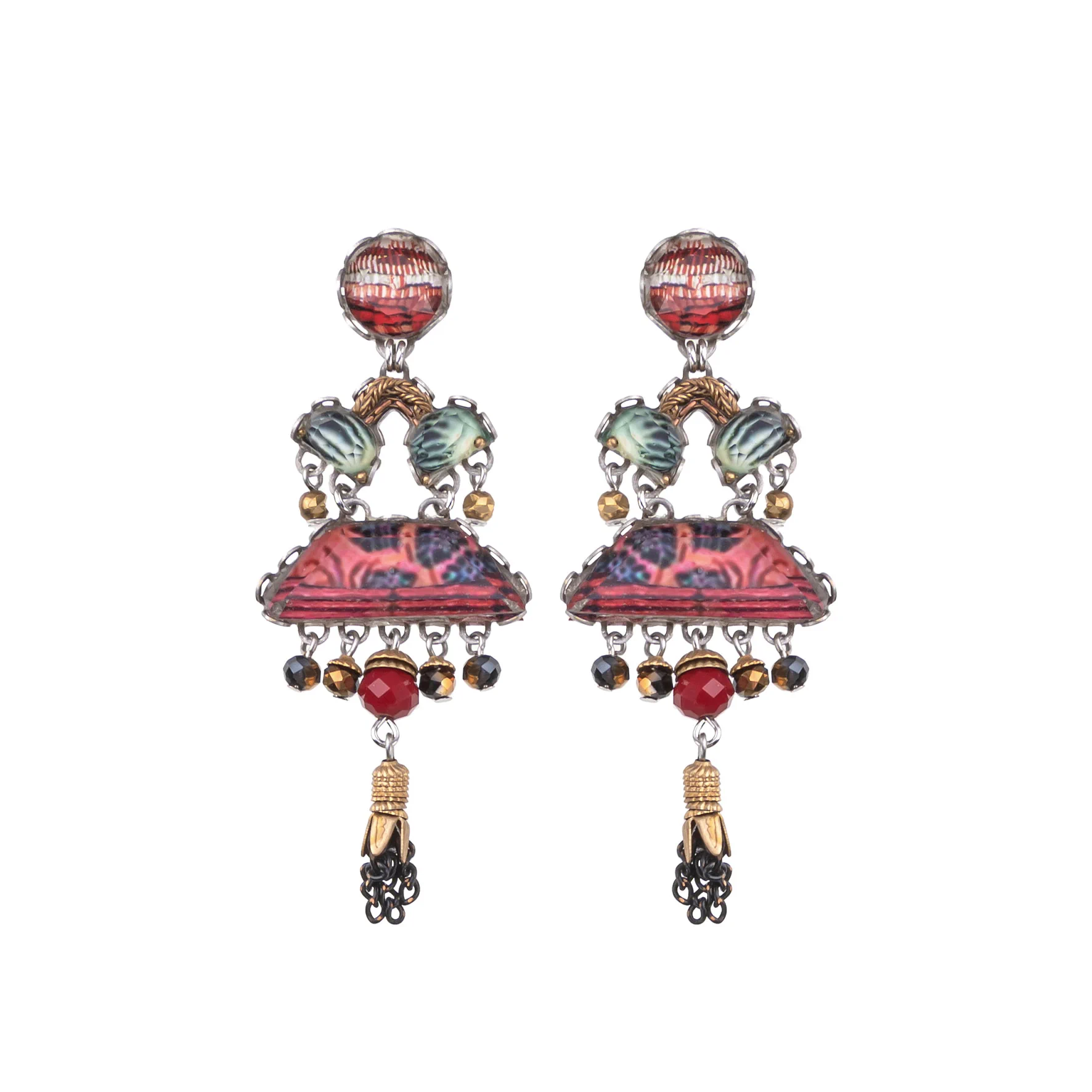 Red Chic Earrings Oriental Hues Set, Felicity