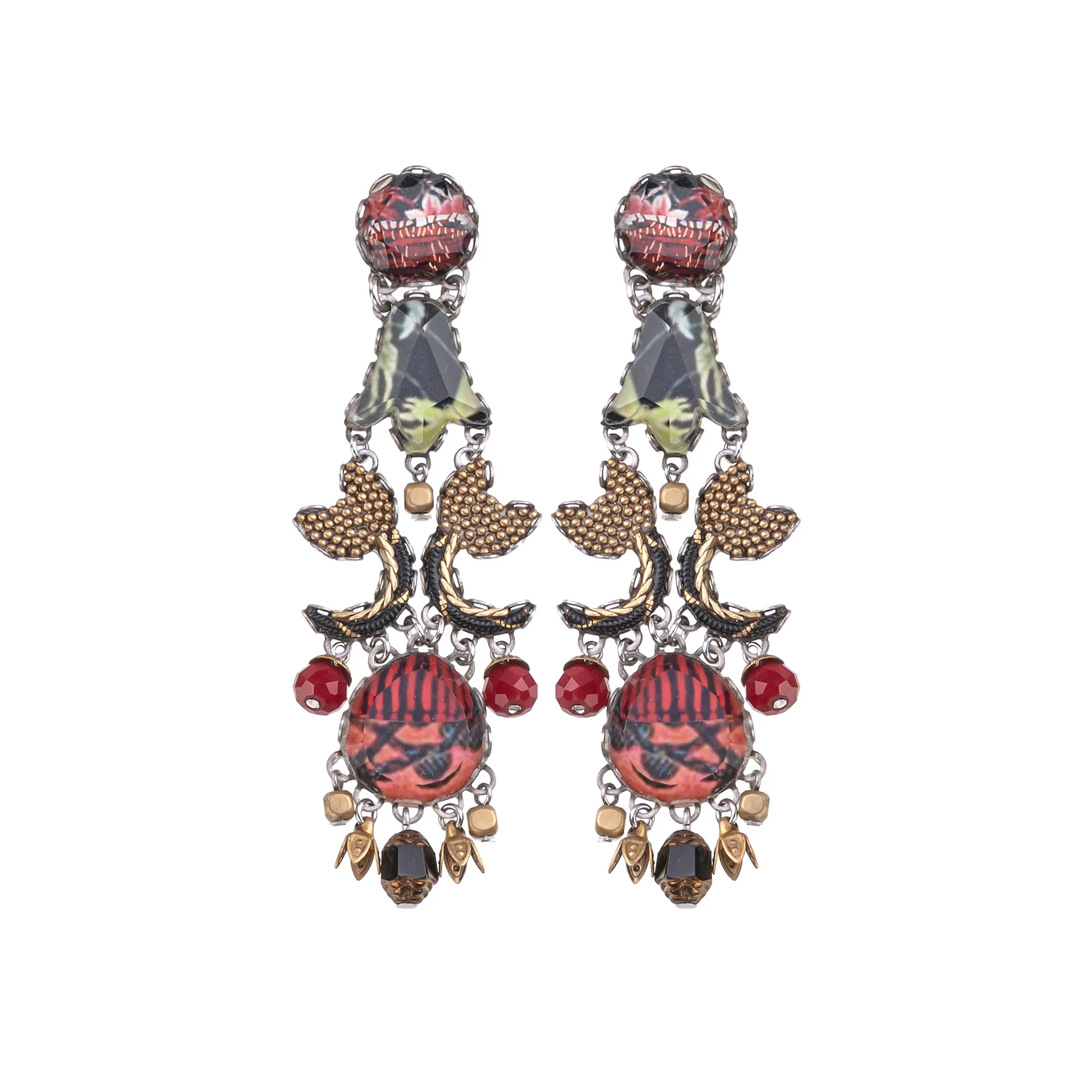 Red Long  Earrings Oriental Hues Set, Davina
