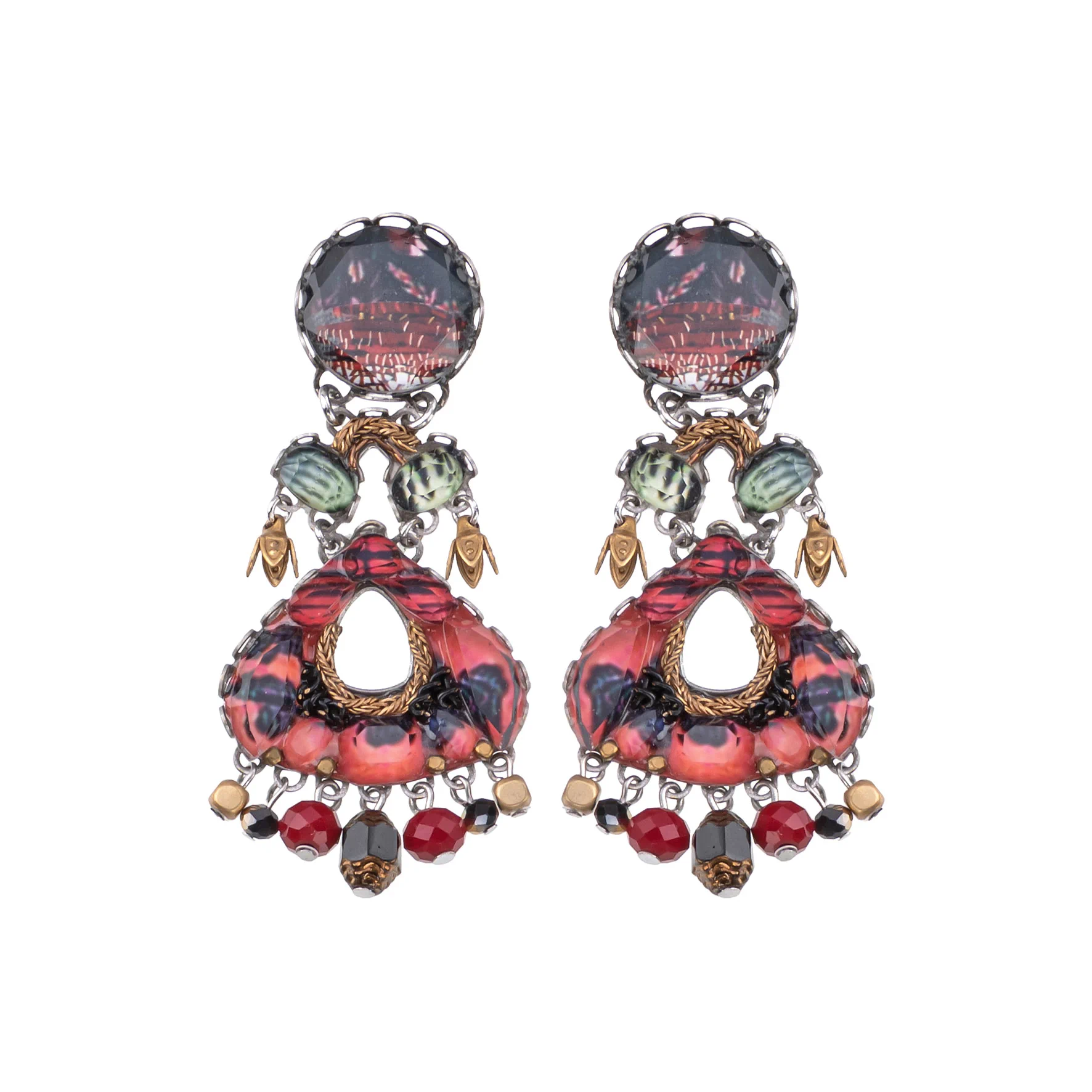 Red Staylish Earrings Oriental Hues Set, Prema