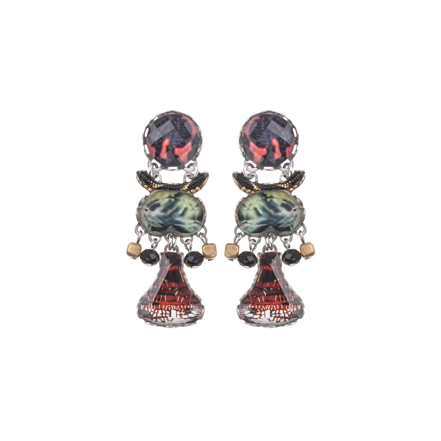 Red Vintage Earrings Oriental Hues Set, Beatrice