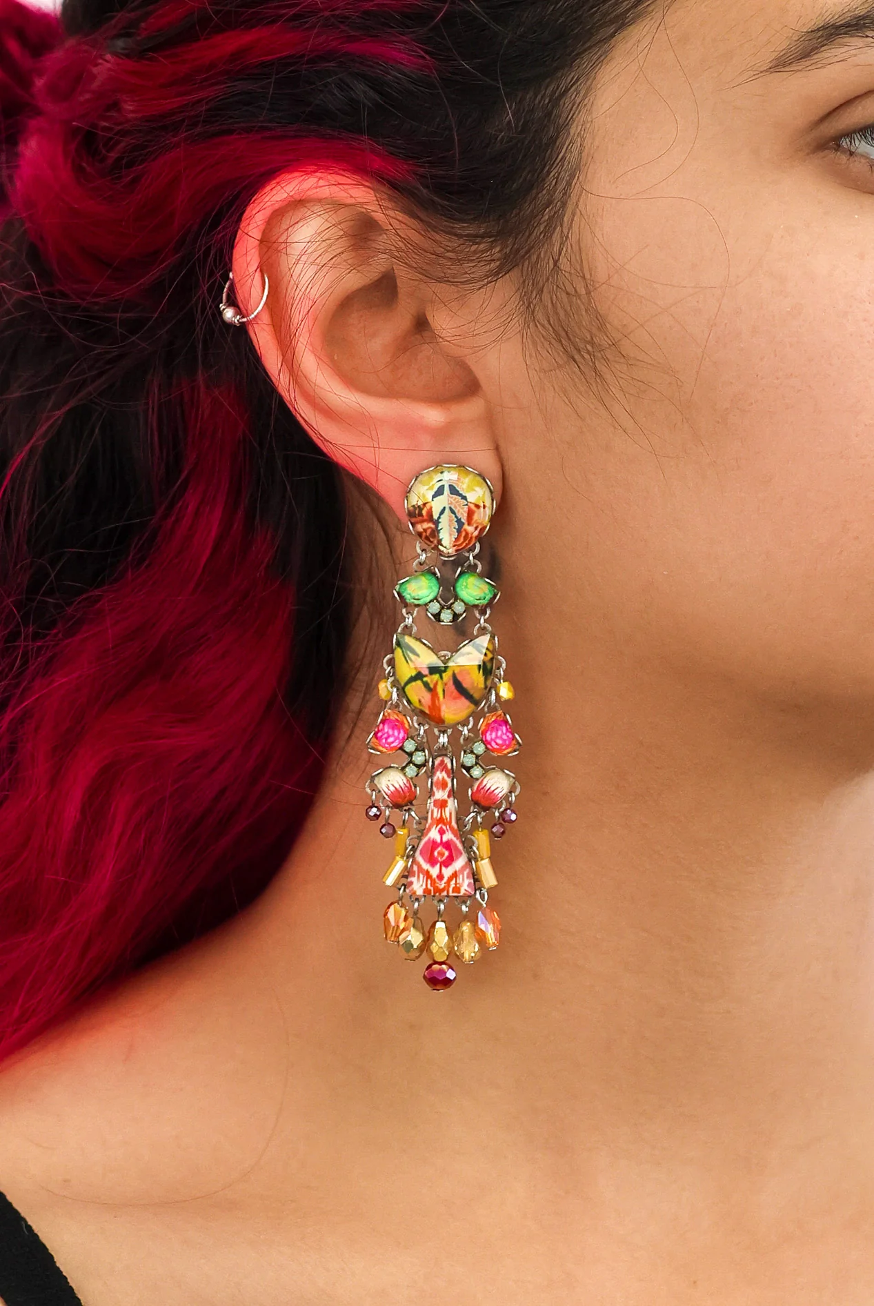 Sunflower Surprise Set, Colorful Glass Long Earrings, Ambe - Image 2
