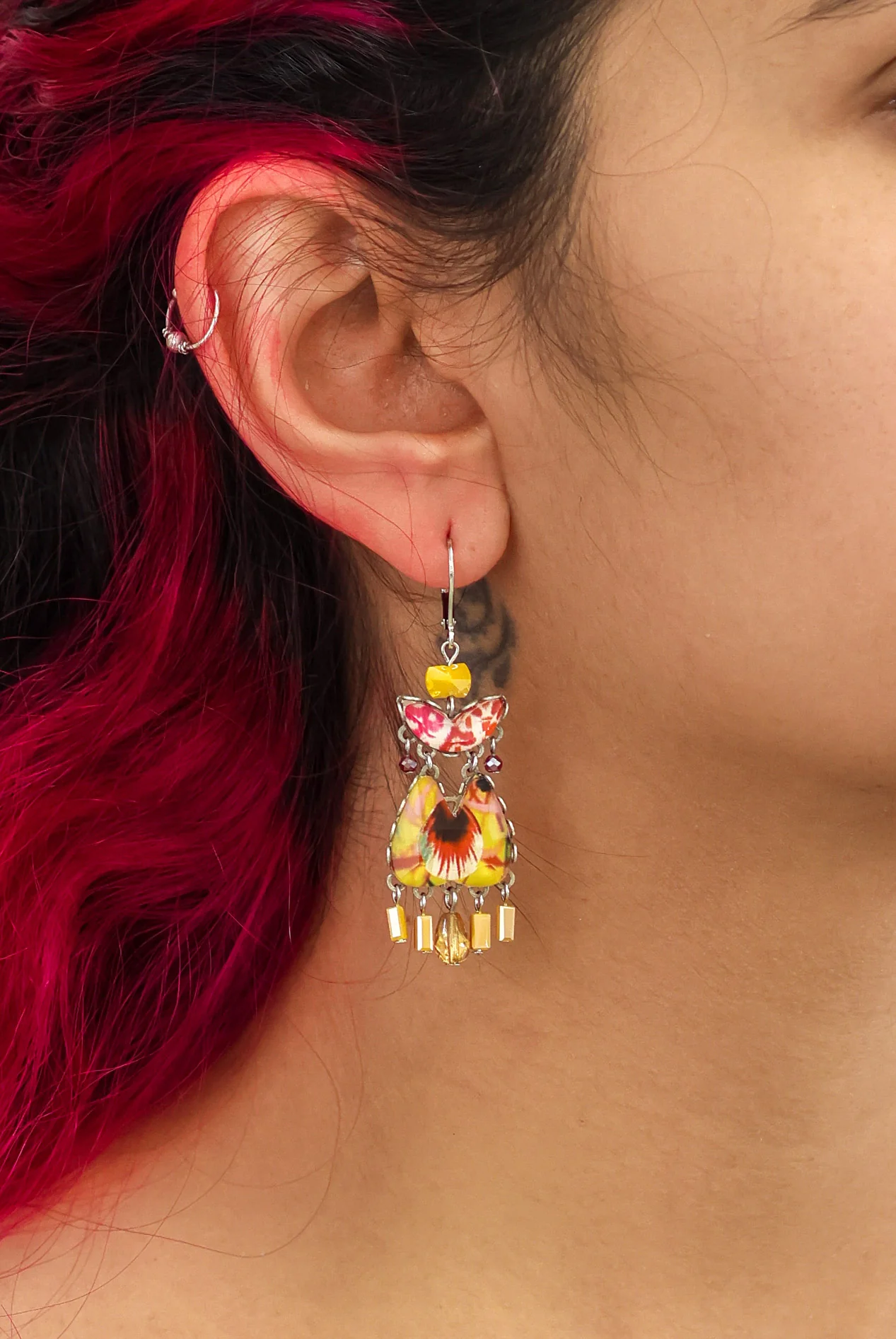 Sunflower Surprise Set, Drop Glass Earrings, Mustard - Image 2