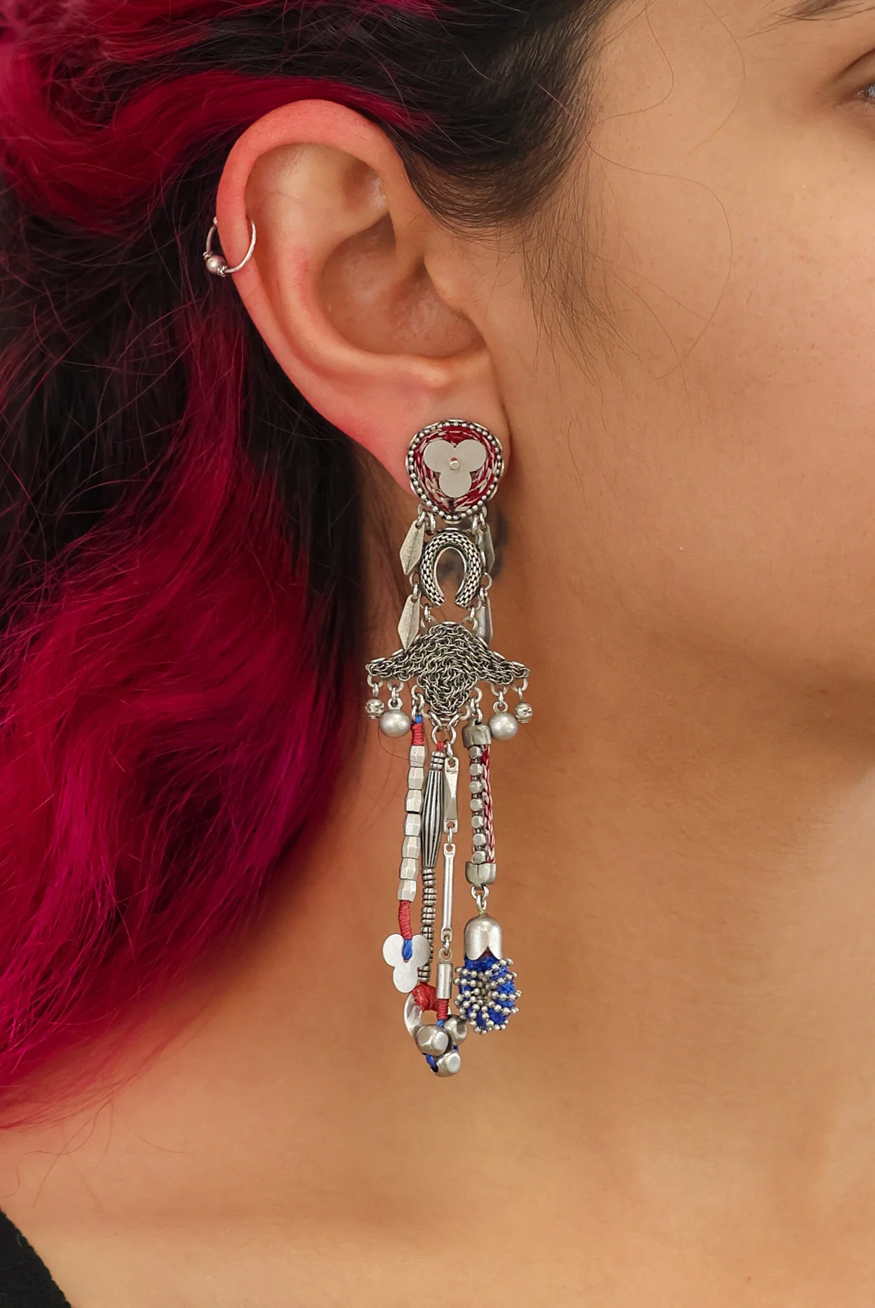 Twinkle Set, Metal Long Earrings, Pewter - Image 2